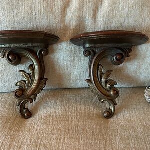 Syroco Wood Elegant Brown and Gold Wall Sconces